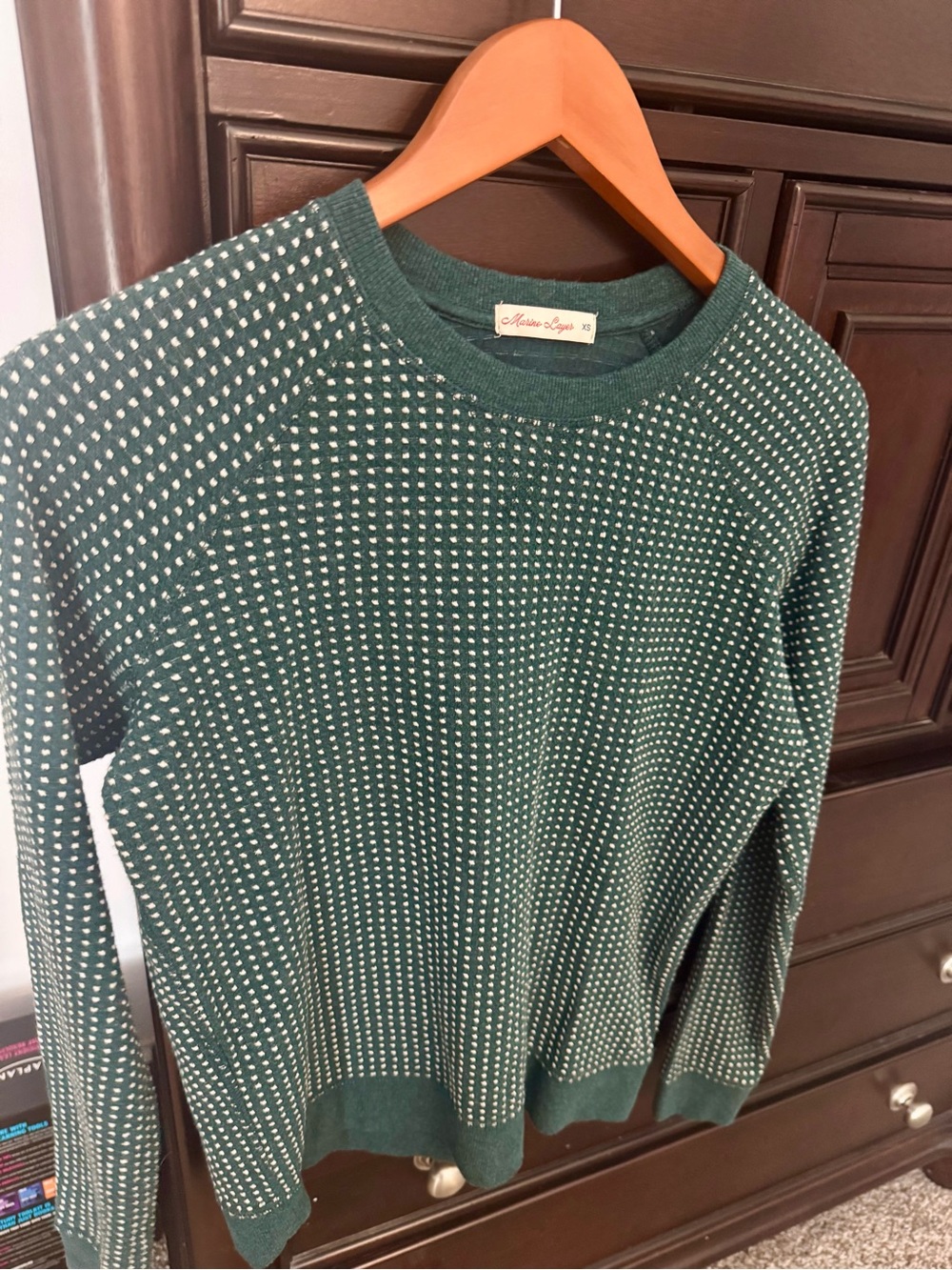 Marine Layer Forest Green Crewneck Sweater with White Dot Texture 🌳🌿